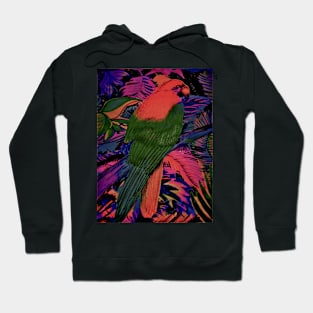 TROPICAL VIBRANT MACAW PARROT PALM FLOWERS FERNS Hoodie